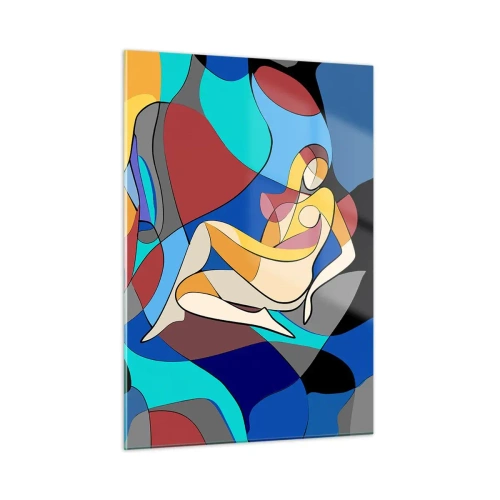 Cuadro sobre vidrio - Impresiones sobre Vidrio - Mujer cubista en una composición abstracta - 50x70cm - Desnudo cubista - Decoración de pared moderna para salón y dormitorio ARTTOR