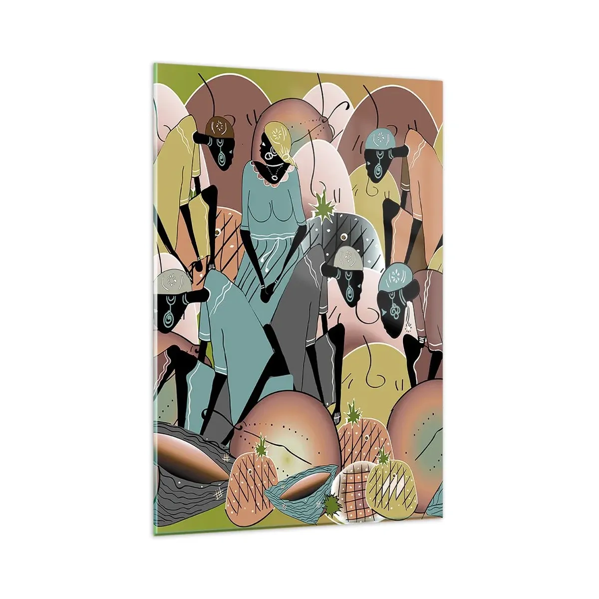 Cuadro sobre vidrio - Impresiones sobre Vidrio - Una composición abstracta colorida inspirada en la cultura africana. - 80x120cm - Se avecina una gran celebración - Decoración de pared moderna para salón y dormitorio ARTTOR