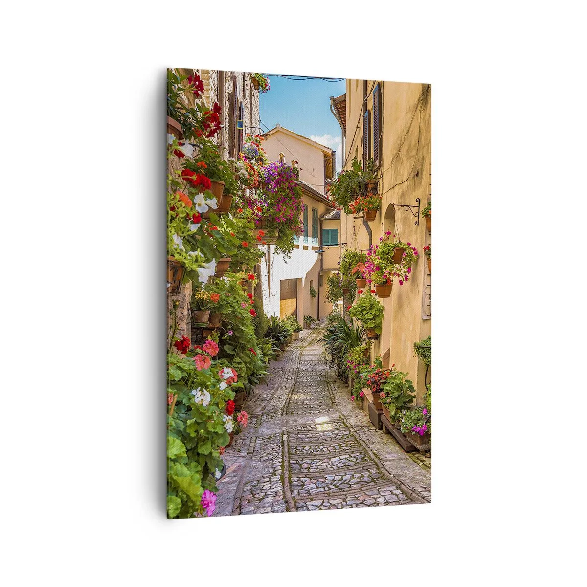 Cuadro sobre lienzo - Impresión de Imagen - Una calle encantadora llena de flores y macetas. - 80x120cm - Callejón italiano - Decoración de pared moderna para salón y dormitorio ARTTOR
