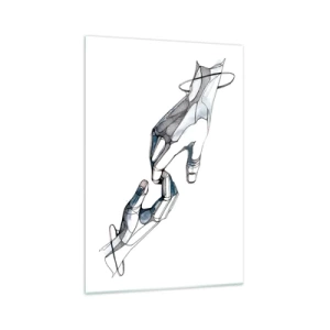 Cuadro sobre vidrio - Impresiones sobre Vidrio - Representación artística de una mano en forma minimalista y geométrica. - 70x100cm - Un buen gesto - Decoración de pared moderna para salón y dormitorio ARTTOR