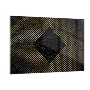 Cuadro sobre vidrio - Impresiones sobre Vidrio - Diamante dorado con líneas geométricas sobre fondo negro. - 120x80cm - Geometría al estilo glamour - Decoración de pared moderna para salón y dormitorio ARTTOR