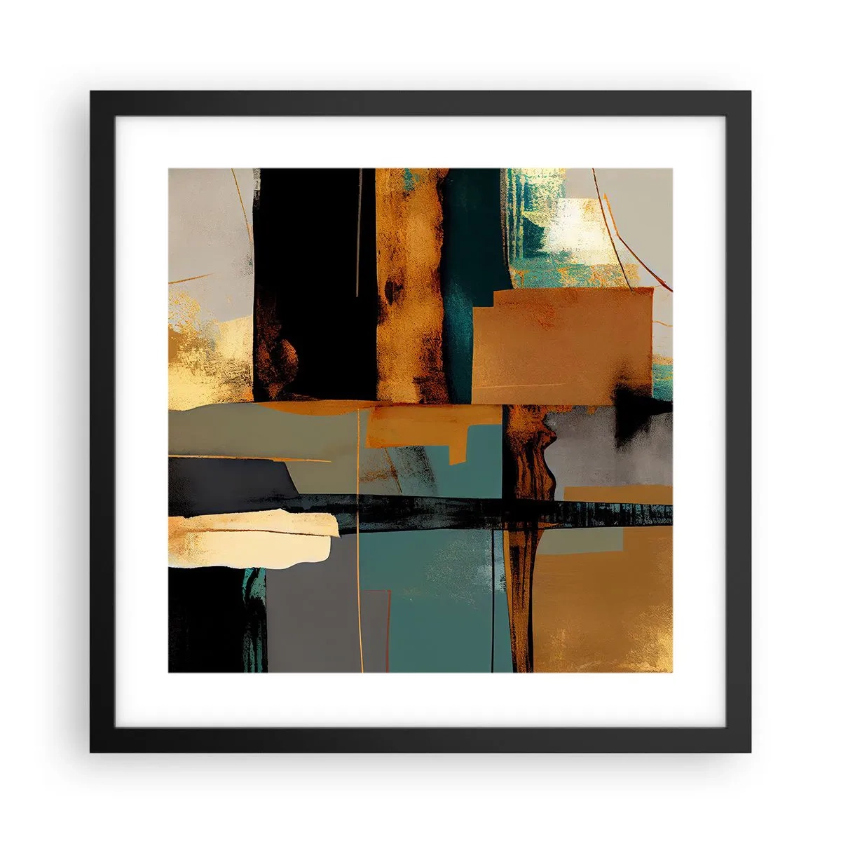 Póster en marco negro - Abstracción: luces y sombras - 40x40 cm