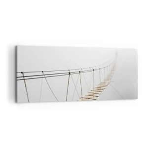 Cuadro sobre lienzo - Impresión de Imagen - Un puente colgante en la niebla desde una perspectiva minimalista - 120x50cm - ¿Adónde le llevará? - Decoración de pared moderna para salón y dormitorio ARTTOR