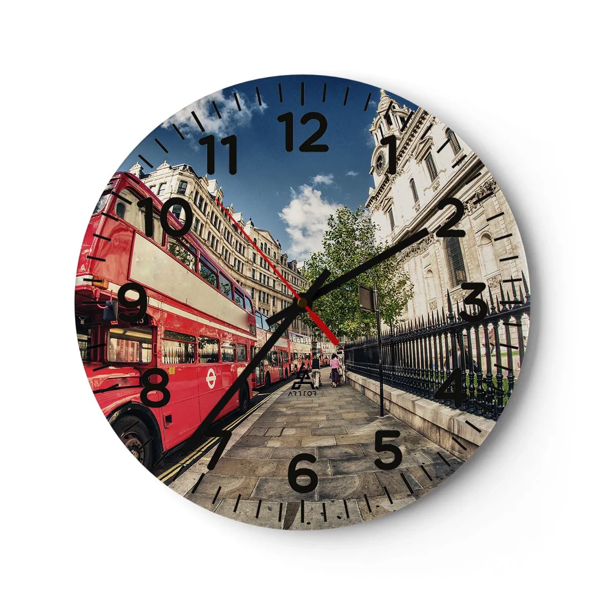 Reloj de pared - Reloj de vidrio - Una calle de Londres en gris y rojo - 30x30 cm