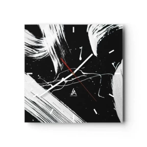 Reloj de pared - Reloj de vidrio - Trazos blancos abstractos sobre un fondo negro - 30x30cm - Rompiendo la oscuridad - Decoración de pared moderna para salón y dormitorio ARTTOR