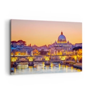 Cuadro sobre lienzo - Impresión de Imagen - Panorama del Vaticano al atardecer con un puente sobre el río - 100x70cm - Crepúsculo sobre la Ciudad Eterna - Decoración de pared moderna para salón y dormitorio ARTTOR