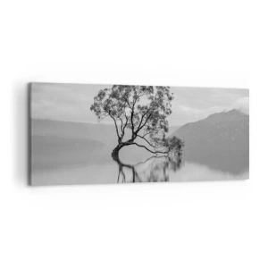 Cuadro sobre lienzo - Impresión de Imagen - Un árbol solitario reflejado en el agua con montañas al fondo. - 120x50cm - Existe tal lugar en el mundo - Decoración de pared moderna para salón y dormitorio ARTTOR