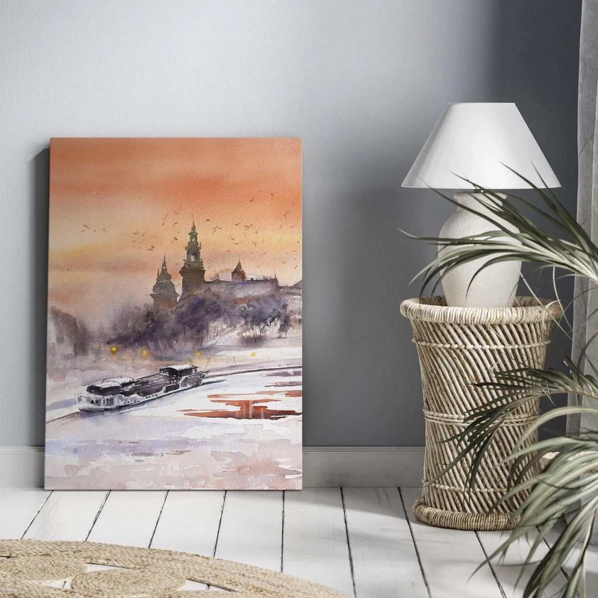 Cuadro sobre lienzo - Impresión de Imagen - Puesta de sol sobre el castillo en un paisaje invernal - 50x70cm - Atardecer real - Decoración de pared moderna para salón y dormitorio ARTTOR