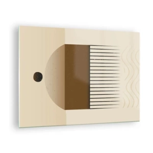 Cuadro sobre vidrio - Impresiones sobre Vidrio - Abstracción beige y marrón con formas geométricas y líneas. - 70x50cm - Varios estados - Decoración de pared moderna para salón y dormitorio ARTTOR