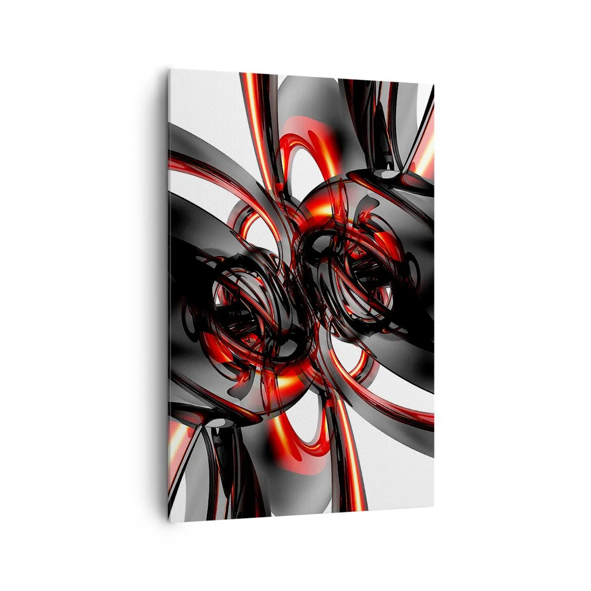 Cuadro sobre lienzo - Impresión de Imagen - Gráficos 3D abstractos con elementos negros y rojos - 80x120cm - Movimiento en grafito y rojo - Decoración de pared moderna para salón y dormitorio ARTTOR