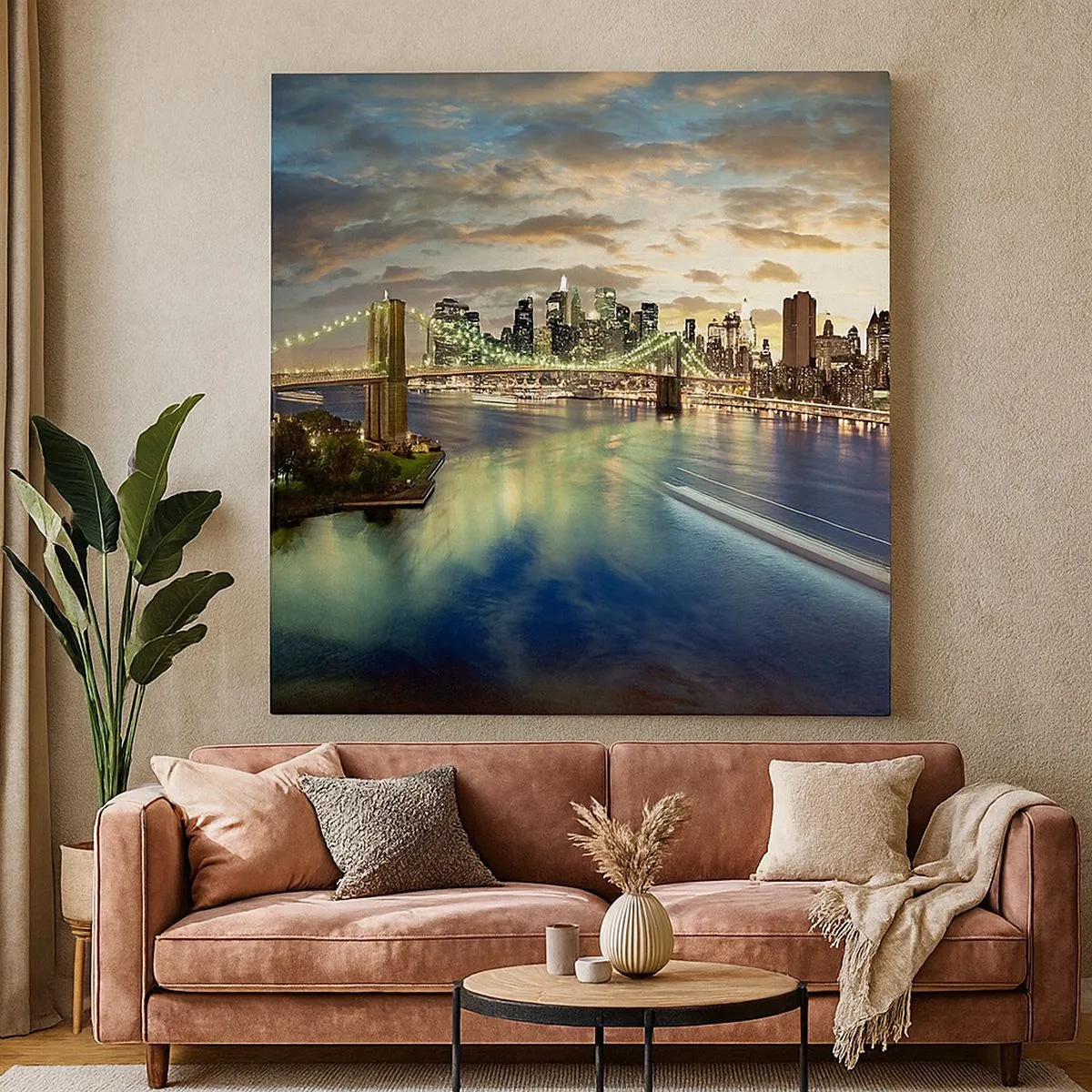 Cuadro sobre lienzo - Impresión de Imagen - Un atardecer iluminado sobre Manhattan - 30x30 cm
