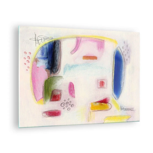 Cuadro sobre vidrio - Impresiones sobre Vidrio - Abstracción colorida con formas geométricas y pasteles. - 70x50cm - Convexo, cóncavo, plano - Decoración de pared moderna para salón y dormitorio ARTTOR