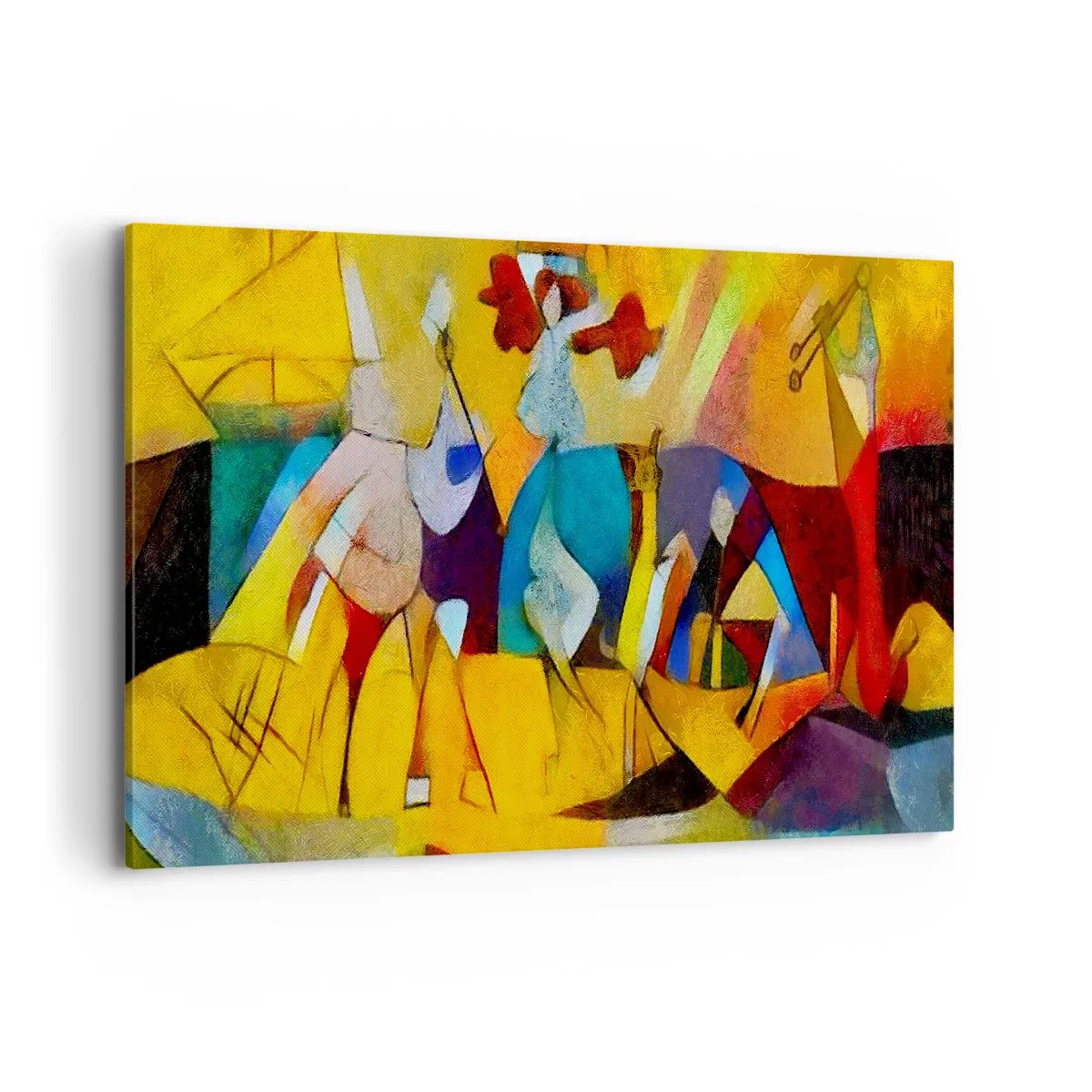 Cuadro sobre lienzo - Impresión de Imagen - Una abstracción colorida que representa figuras en forma geométrica. - 120x80cm - Sol - vida - alegría - Decoración de pared moderna para salón y dormitorio ARTTOR