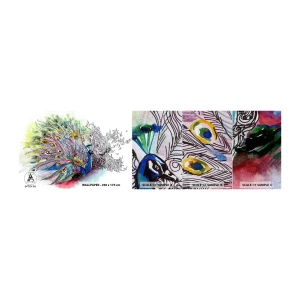 Muestra de fotomural Premium Canvas - Con orgullo contra el gris  - Pájaro, Pavo real, Plumas - 100x30 cm