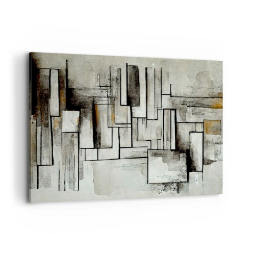 Cuadro sobre lienzo - Impresión de Imagen - Rectángulos abstractos en tonos de gris y negro. - 100x70cm - El poder de la sencillez - Decoración de pared moderna para salón y dormitorio ARTTOR