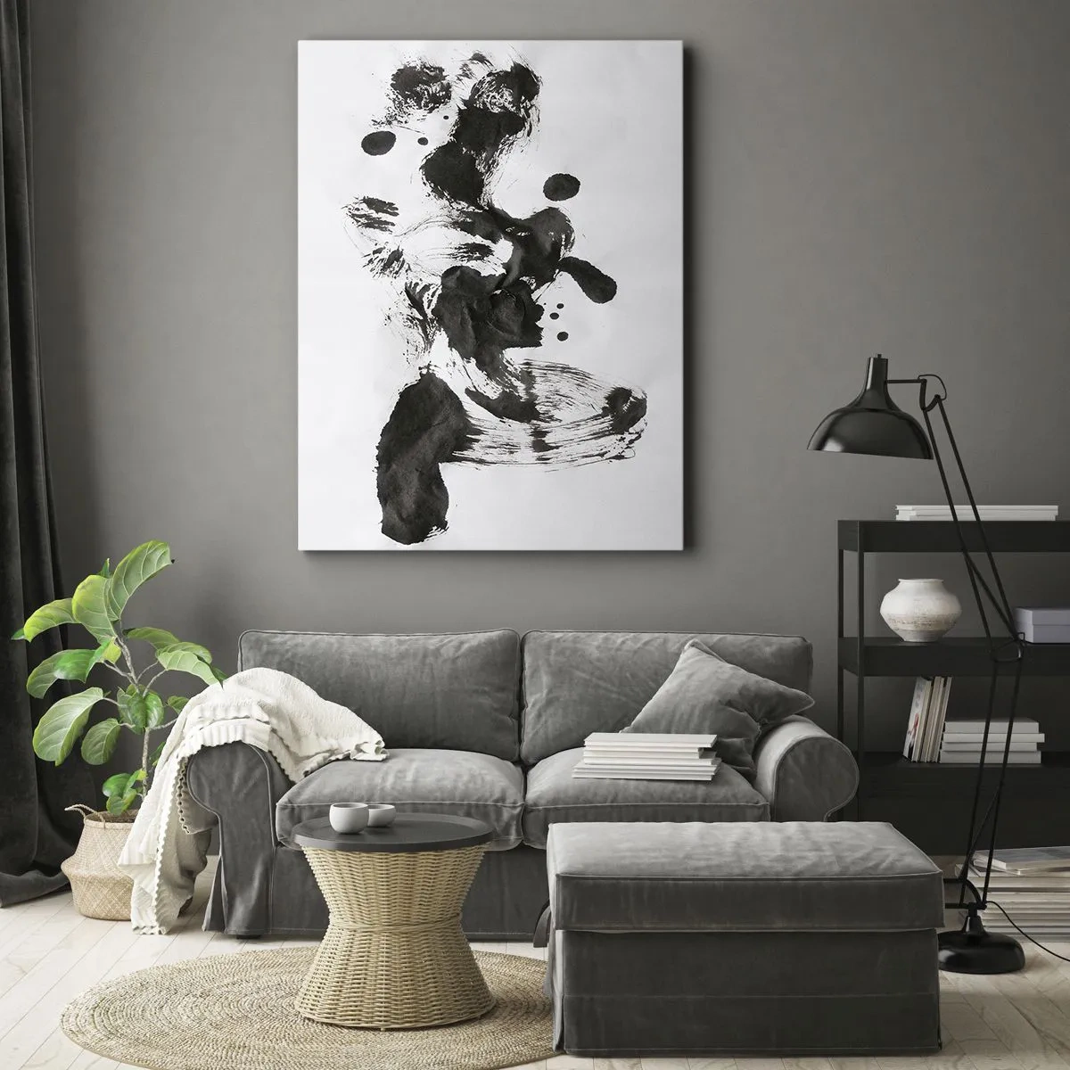 Cuadro sobre lienzo - Impresión de Imagen - Composición abstracta de manchas negras sobre fondo blanco. - 50x70cm - ¿Un método en la locura? - Decoración de pared moderna para salón y dormitorio ARTTOR