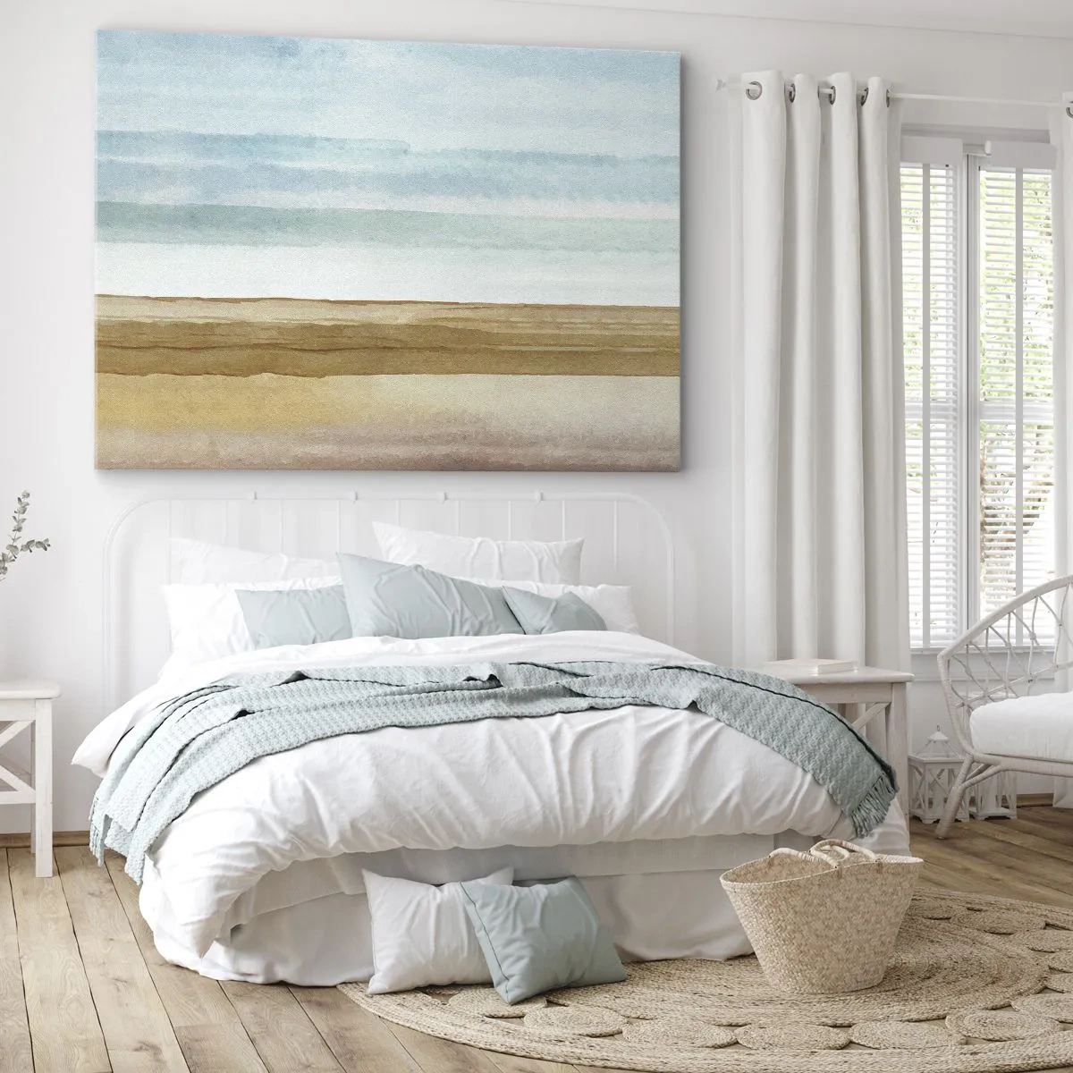 Cuadro sobre lienzo - Impresión de Imagen - Paisaje de playa abstracto en tonos pastel - 70x50cm - Serenidad - Decoración de pared moderna para salón y dormitorio ARTTOR