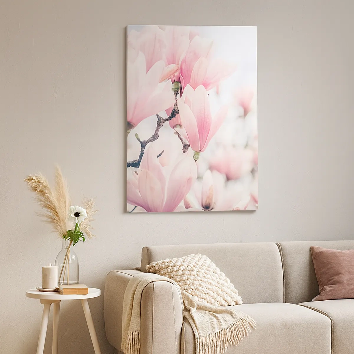 Cuadro sobre lienzo - Impresión de Imagen - Sutiles flores de magnolia en delicados tonos rosados. - 50x70cm - La perfección de la sutileza - Decoración de pared moderna para salón y dormitorio ARTTOR