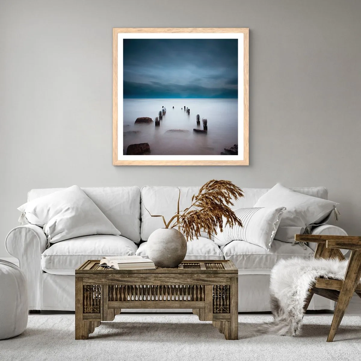 Póster en marco roble claro - El lago del pensamiento - 60x60 cm