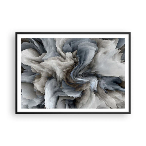 Póster en marco negro - Remolino abstracto en tonos de gris y azul. - 100x70cm - Piedra y flor - Decoración de pared moderna para salón y dormitorio ARTTOR