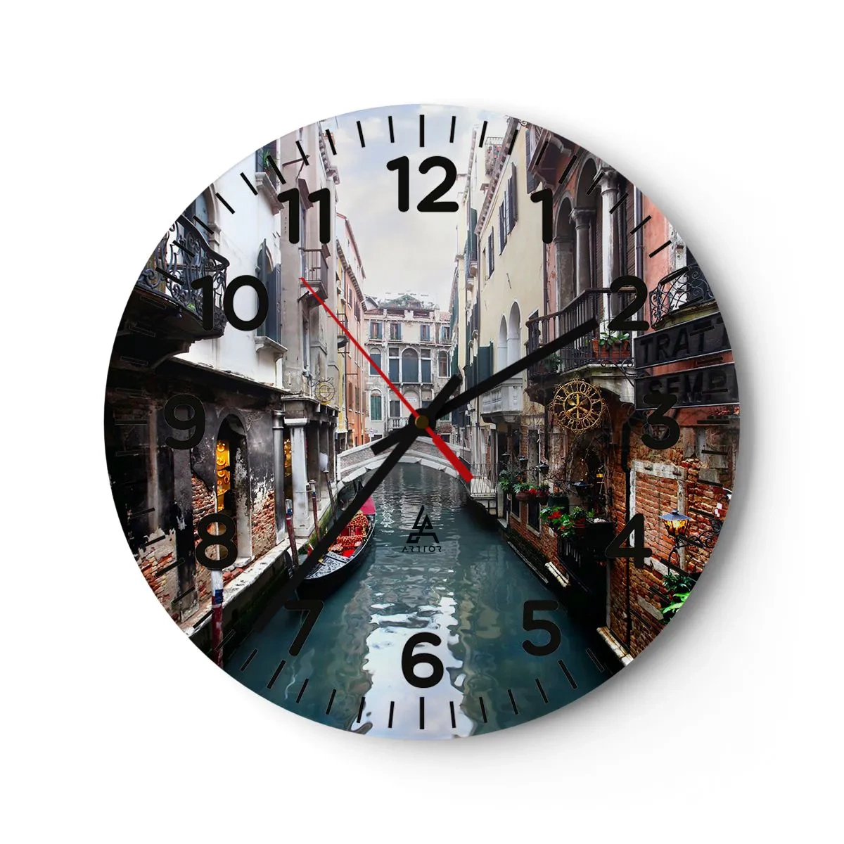 Reloj de pared - Reloj de vidrio - Paisaje veneciano con góndola y puente - 30x30 cm