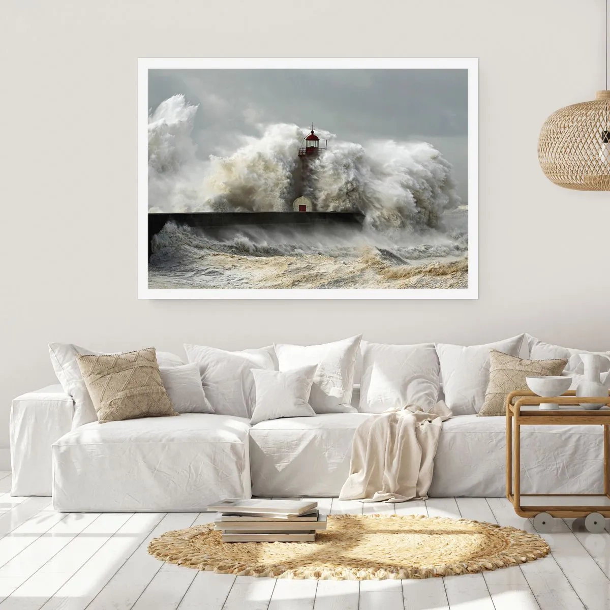 Póster - Un faro rodeado de fuertes olas durante una tormenta. - 100x70cm - La furia del océano - Decoración de pared moderna para salón y dormitorio ARTTOR