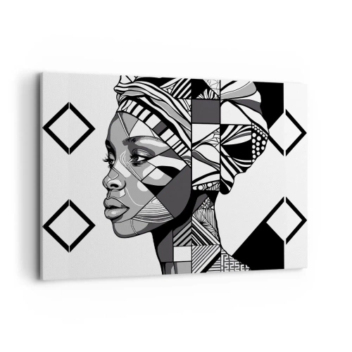 Cuadro sobre lienzo - Impresión de Imagen - Retrato en blanco y negro de una mujer en estilo étnico. - 100x70cm - Retrato étnico - Decoración de pared moderna para salón y dormitorio ARTTOR