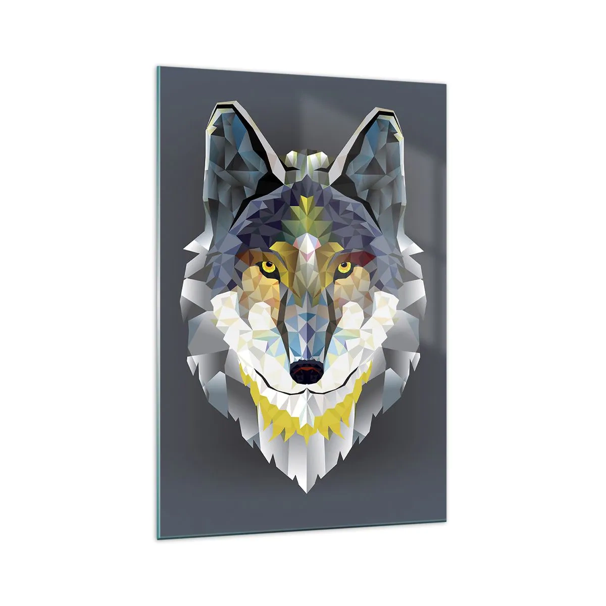 Cuadro sobre vidrio - Impresiones sobre Vidrio - Imagen geométrica de un lobo sobre un fondo gris. - 70x100cm - Habla del lobo si lo ves - Decoración de pared moderna para salón y dormitorio ARTTOR