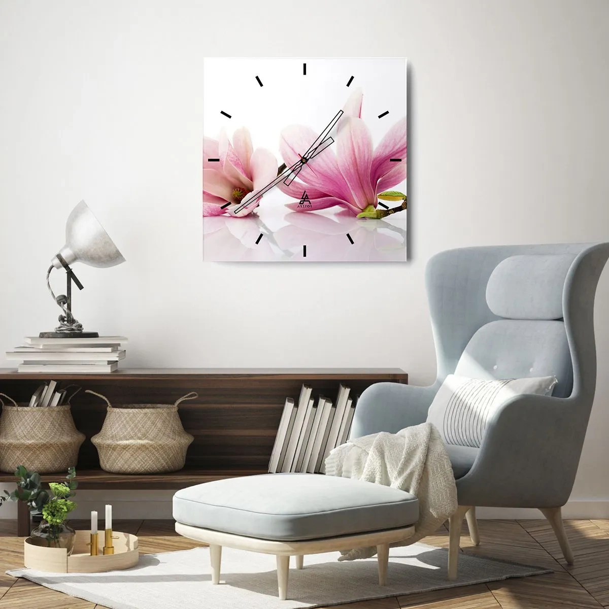 Reloj de pared - Reloj de vidrio - Suave como un soplo de primavera - 40x40 cm