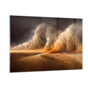 Cuadro sobre vidrio - Impresiones sobre Vidrio - Una tormenta de arena sobre el desierto con una luz dramática - 120x80cm - Ira del desierto - Decoración de pared moderna para salón y dormitorio ARTTOR