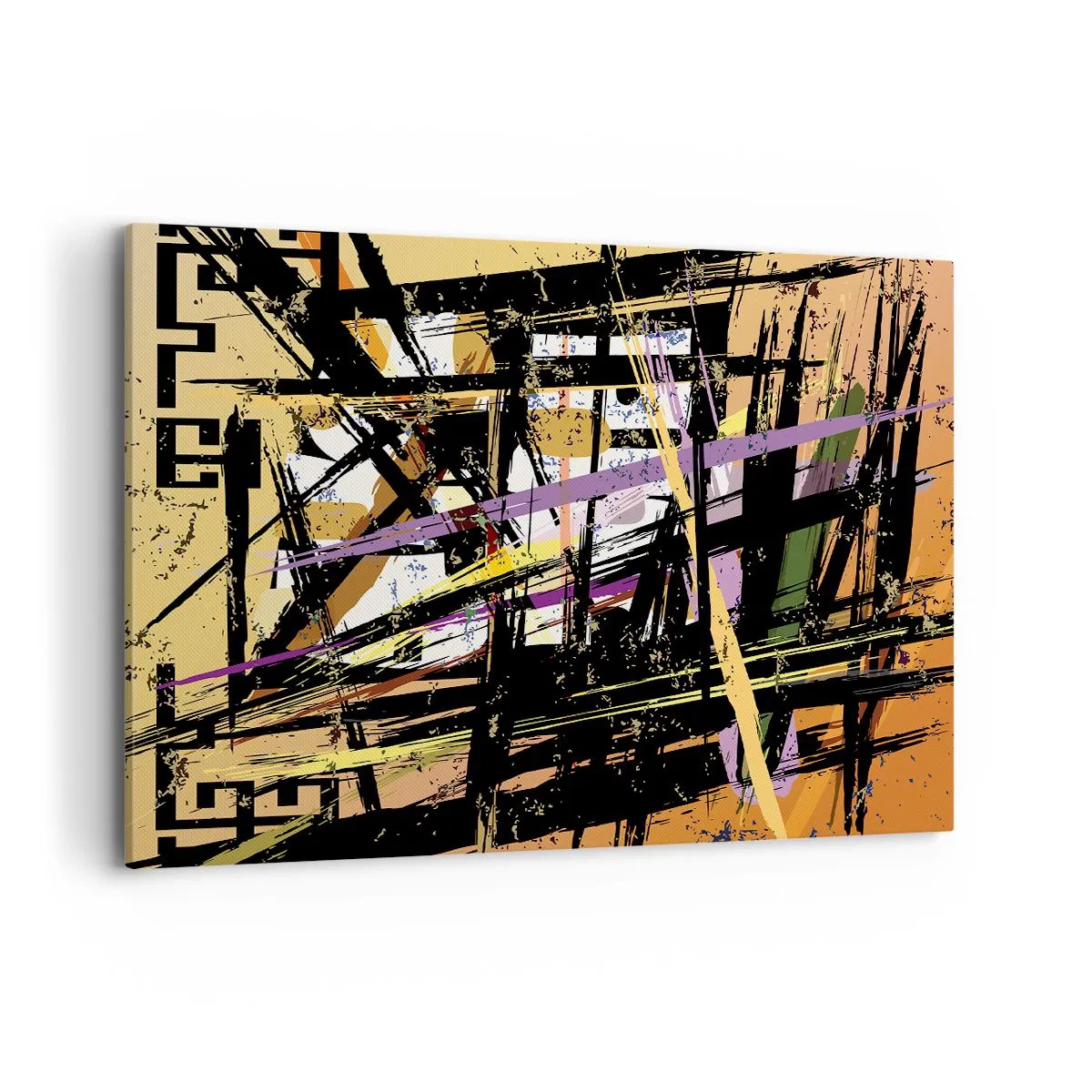 Cuadro sobre lienzo - Impresión de Imagen - Líneas y formas abstractas sobre un fondo beige - 120x80cm - Corte afilado - Decoración de pared moderna para salón y dormitorio ARTTOR