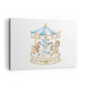 Cuadro sobre lienzo - Impresión de Imagen - Un carrusel en colores pastel sobre un fondo blanco. - 100x70cm - Dulce infancia - Decoración de pared moderna para salón y dormitorio ARTTOR