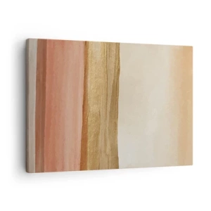 Cuadro sobre lienzo - Impresión de Imagen - Rayas abstractas en tonos beige, dorado y rosa sobre lienzo. - 70x50cm - Composición vertical - Decoración de pared moderna para salón y dormitorio ARTTOR