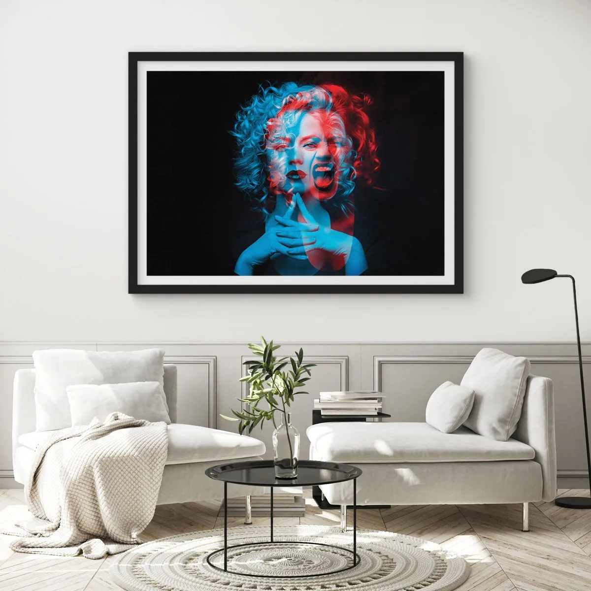 Póster en marco negro - Doble retrato de una mujer en rojo y azul - 70x50cm - Alter ego - Decoración de pared moderna para salón y dormitorio ARTTOR