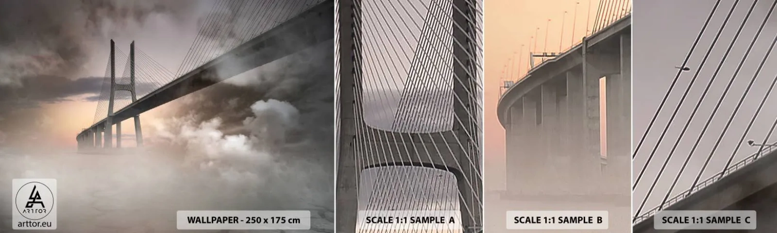 Muestra de fotomural autoadhesivo Deluxe Sticker - Junto al río que no existe - Paisaje, Puente, Arquitectura - 100x30 cm