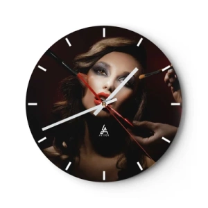 Reloj de pared - Reloj de vidrio - Retrato de una mujer maquillándose - 30x30cm - Hermoso y de ensueño - Decoración de pared moderna para salón, cocina y dormitorio ARTTOR
