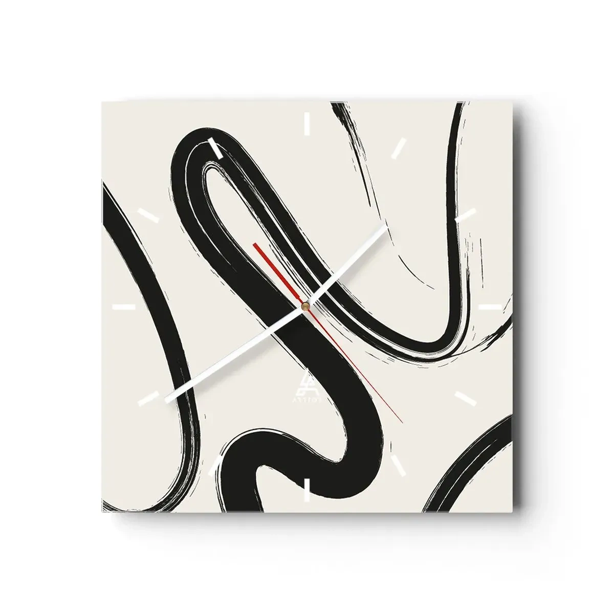 Reloj de pared - Reloj de vidrio - Líneas curvas en blanco y negro sobre un fondo claro - 30x30cm - Fantasía en blanco y negro - Decoración de pared moderna para salón y dormitorio ARTTOR