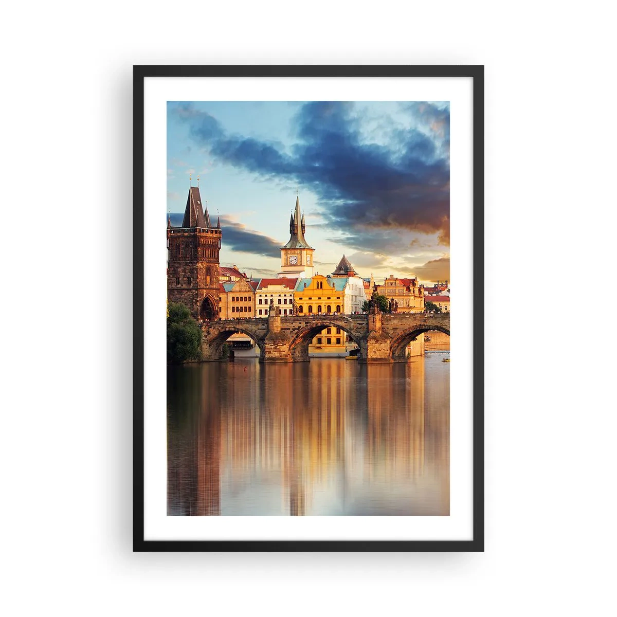 Póster en marco negro - Puente de Carlos en Praga al atardecer - 50x70cm - La belleza no tiene edad - Decoración de pared moderna para salón y dormitorio ARTTOR