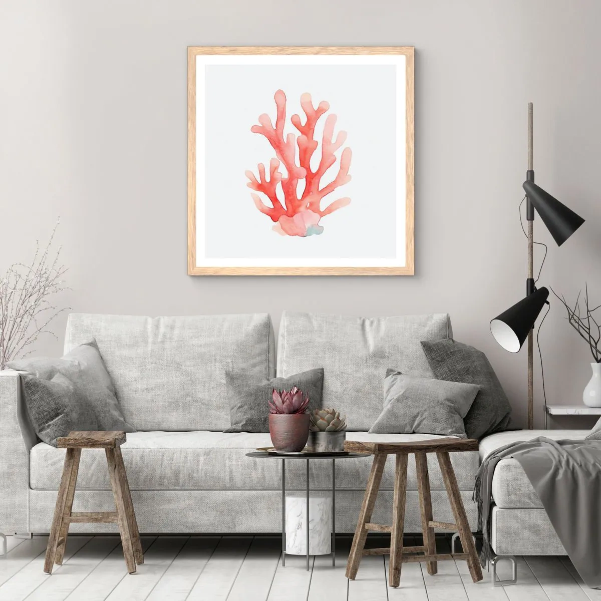 Póster en marco roble claro - La hermosura del color coral - 40x40 cm
