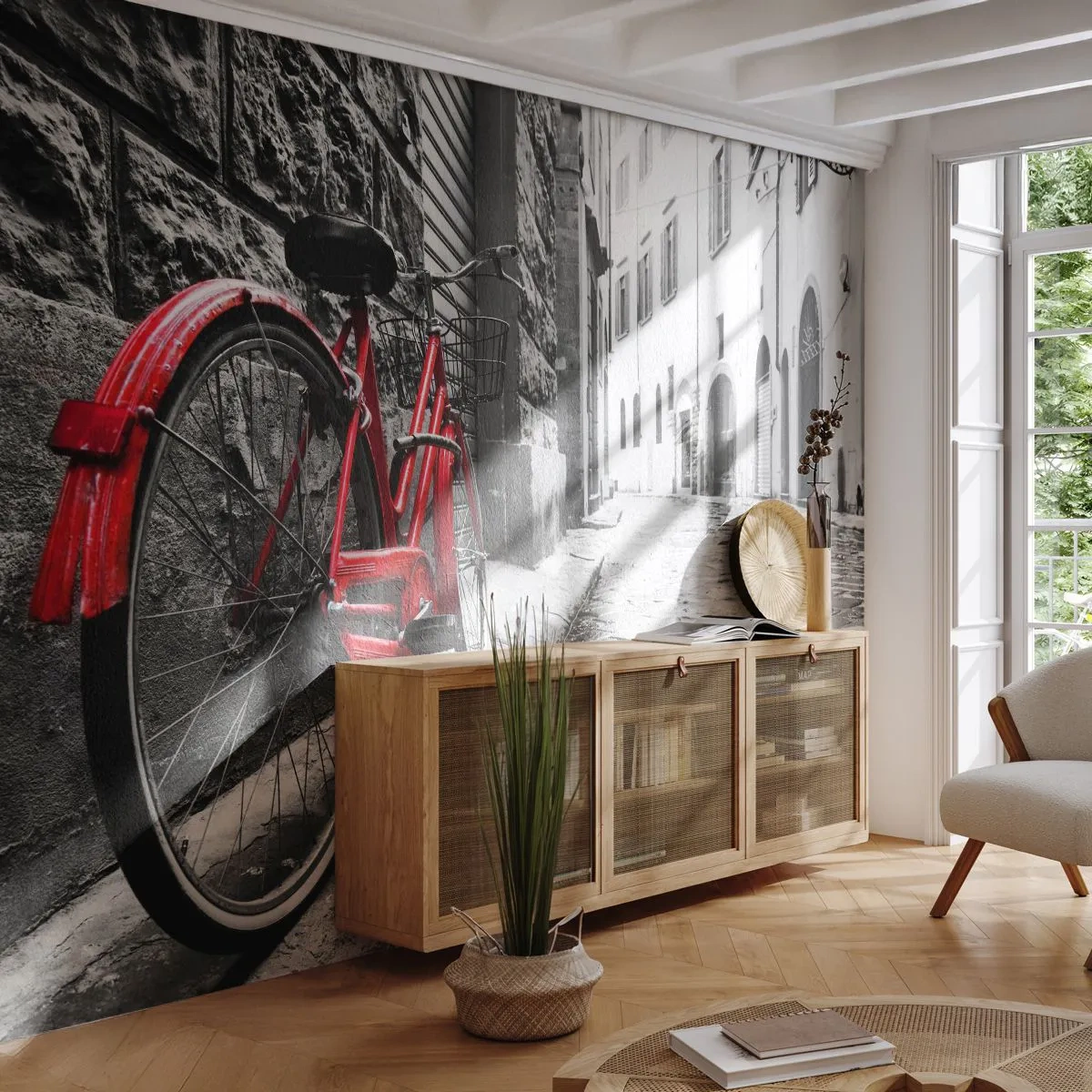 Fotomural Premium Sand - La verdadera belleza no envejece - Ciudad, Arquitectura, Bicicleta - 300x210 cm