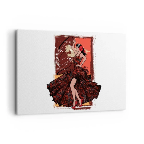 Cuadro sobre lienzo - Impresión de Imagen - Una bailarina con un vestido rojo y negro sobre un fondo artístico. - 120x80cm - El ritmo del corazón - Decoración de pared moderna para salón y dormitorio ARTTOR