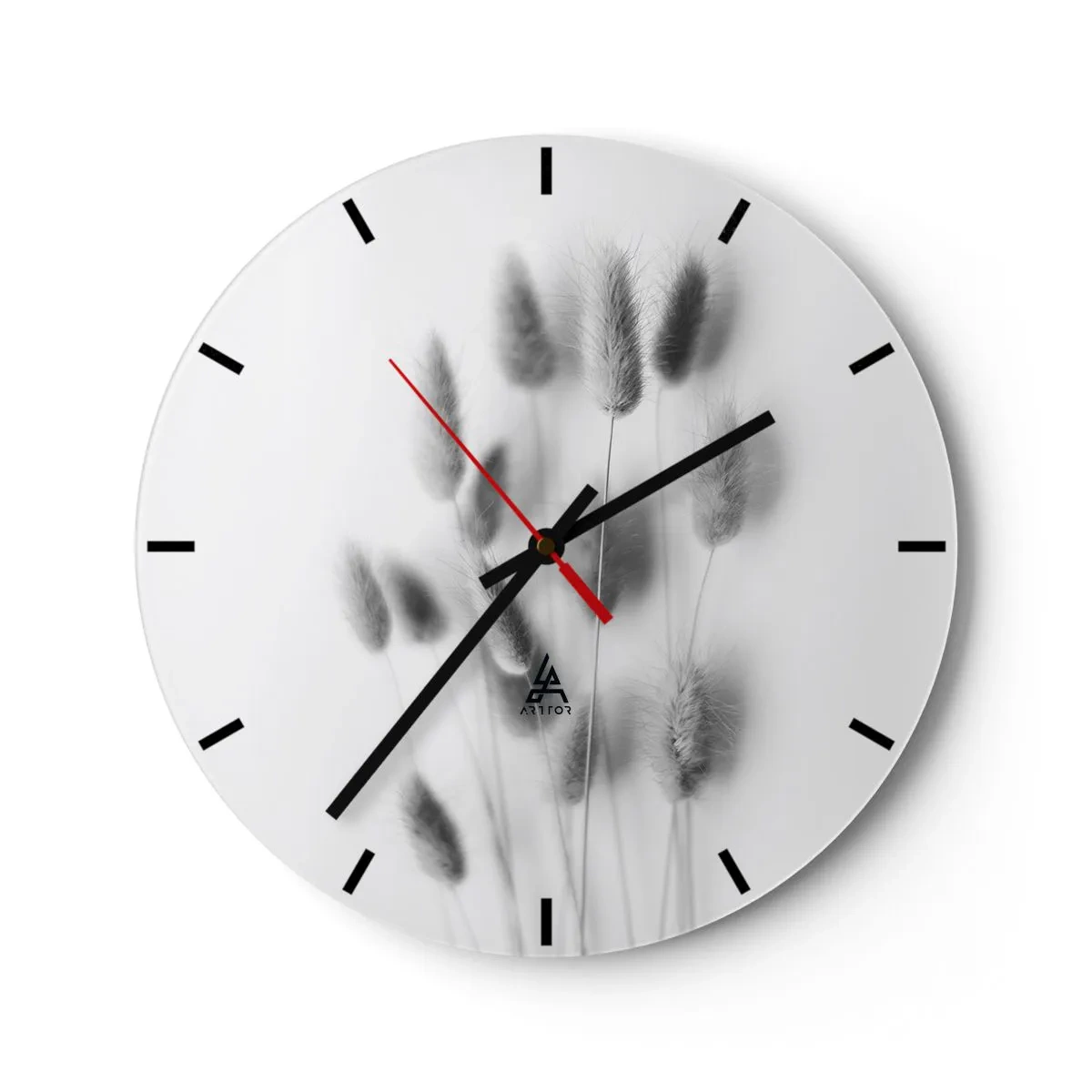 Reloj de pared - Reloj de vidrio - Composición en blanco y negro con hierbas sobre un fondo claro. - 30x30cm - Esponjas naturales - Decoración de pared moderna para salón, cocina y dormitorio ARTTOR