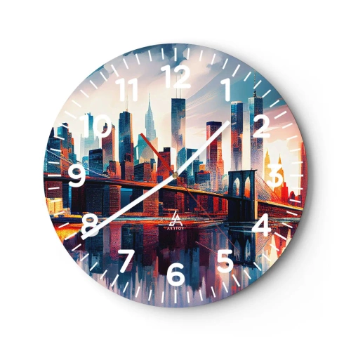 Reloj de pared - Reloj de vidrio - Nueva York siempre luce - 30x30 cm