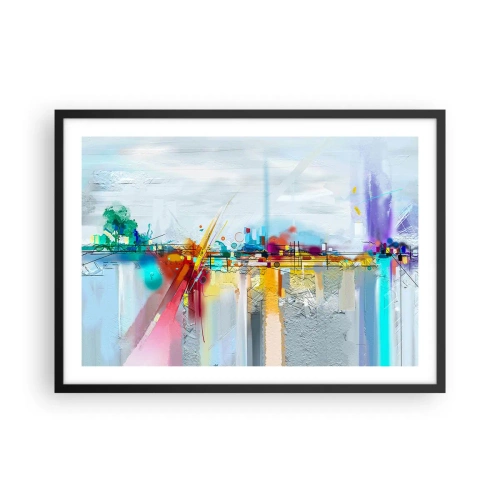 Póster en marco negro - Paisaje abstracto con acentos coloridos. - 70x50cm - Un puente de alegría sobre el río de la vida - Decoración de pared moderna para salón y dormitorio ARTTOR