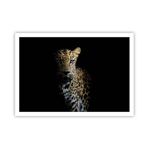 Póster - Un leopardo sobre un fondo oscuro con una mirada intensa. - 100x70cm - Belleza oscura - Decoración de pared moderna para salón y dormitorio ARTTOR