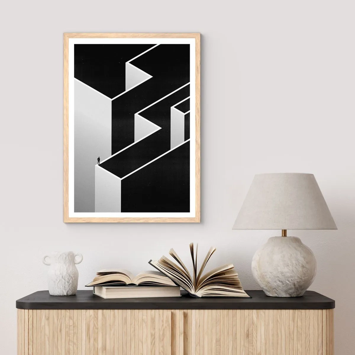 Póster en marco roble claro - Soledad en la cumbre - 61x91 cm