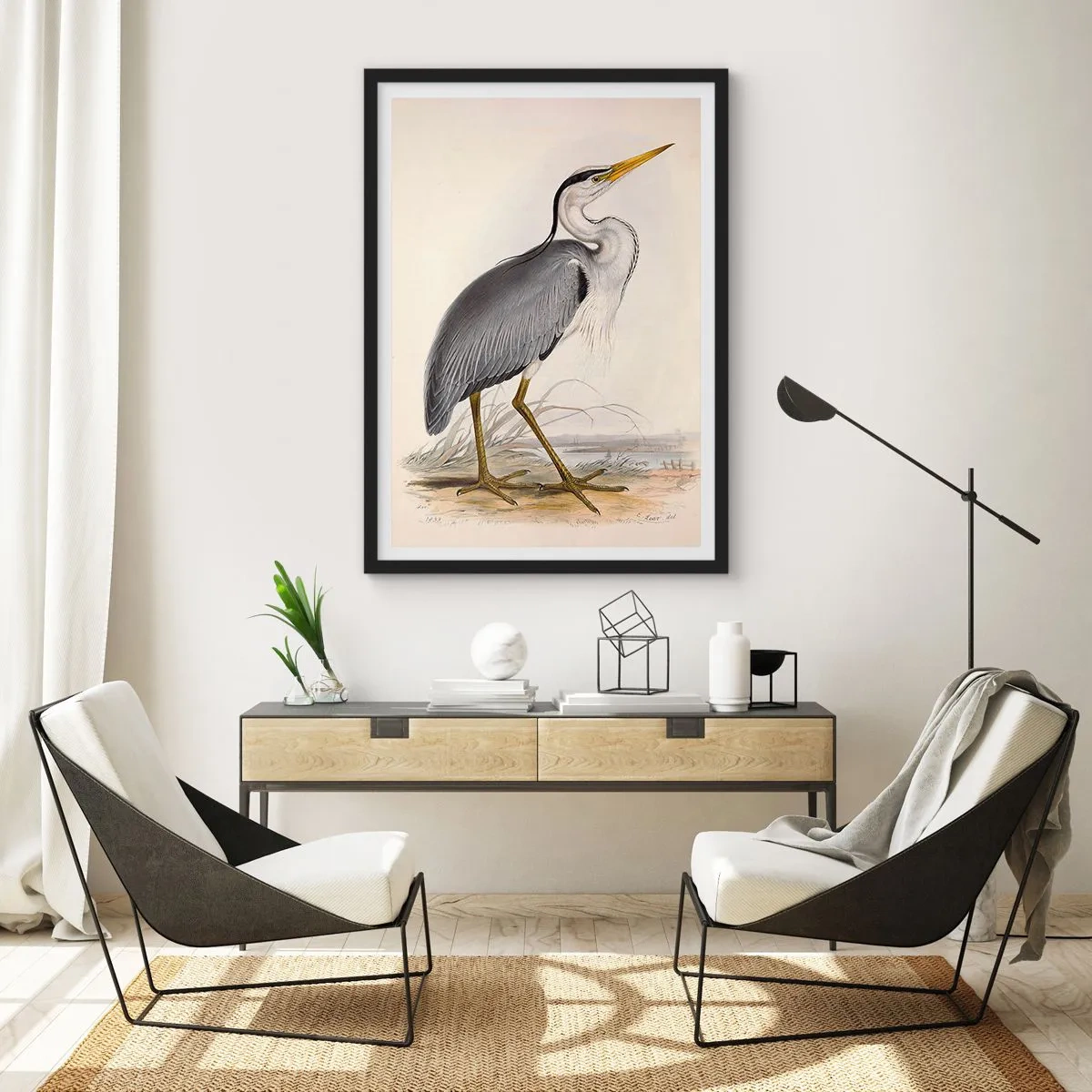 Póster en marco negro - La gracia de la garza - 50x70cm - Encanto de garza - Decoración de pared moderna para salón y dormitorio ARTTOR
