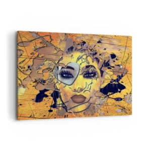 Cuadro sobre lienzo - Impresión de Imagen - Retrato abstracto de una mujer en tonos amarillo dorado. - 100x70cm - La belleza del sol - Decoración de pared moderna para salón y dormitorio ARTTOR
