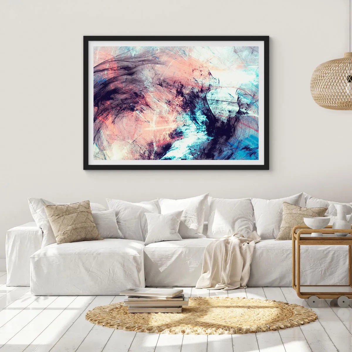 Póster en marco negro - Composición abstracta en tonos pastel y oscuros. - 100x70cm - Siente el viento - Decoración de pared moderna para salón y dormitorio ARTTOR