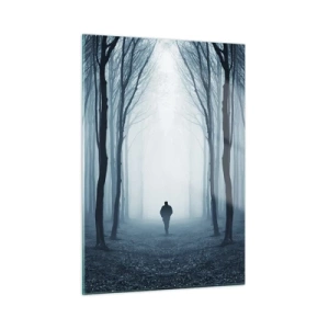 Cuadro sobre vidrio - Impresiones sobre Vidrio - Una figura en un bosque oscuro con niebla al fondo. - 50x70cm - Alto y claro - Decoración de pared moderna para salón y dormitorio ARTTOR